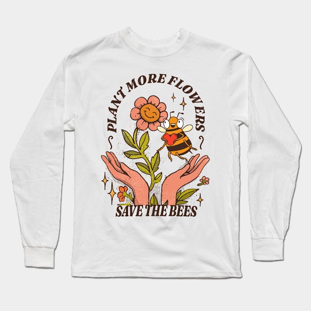 Retro Floral Honeycomb Bee Lover Art Long Sleeve T-Shirt by USProudness